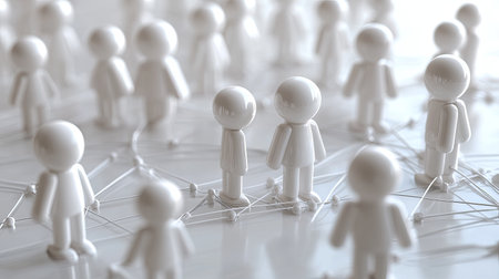 This image showcases abstract figures symbolizing human connections and interactions, highlighting networking, collaboration, and social engagement concepts in a modern context.の素材