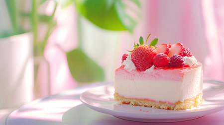 A beautifully crafted strawberry raspberry cake topped with fresh berries and cream, perfect for dessert lovers seeking a sweet indulgence.の素材