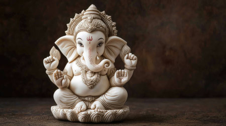 This elegant marble Ganesh sculpture showcases intricate details and textures, symbolizing spirituality and cultural heritage, perfect for home decoration.の素材