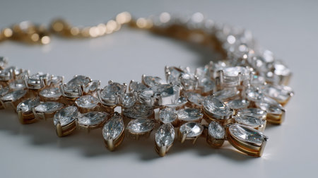 This stunning gold necklace features a brilliant array of sparkling gemstones, highlighting exquisite craftsmanship and luxurious design, perfect for upscale occasions.の素材