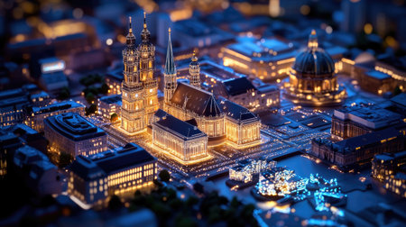 A stunning nighttime city skyline showcasing illuminated buildings and vibrant lights. This beautiful scene captures the essence of urban life, perfect for travel or architecture themes.の素材