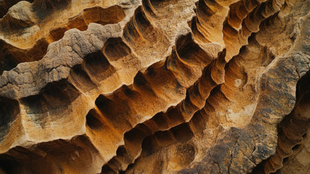 Explore the stunning details of an eroded rock formation showcasing intricate patterns and warm earthy tones, highlighting the beauty of nature's artistry.の素材