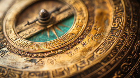 Explore the intricate beauty of an ancient compass featuring detailed engravings and ornamental designs, showcasing exceptional craftsmanship and history.の素材