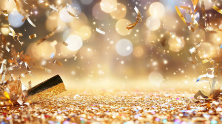 Vibrant background featuring shimmering confetti and sparkling lights, perfect for celebrations and festive events. Captures joy and excitement in every detail.の素材