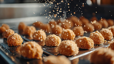 Savory fried balls coated in a sprinkle of seasoning, capturing the essence of delicious street food. Perfect for food lovers and culinary enthusiasts.の素材