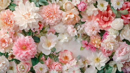 A stunning array of pink and white flowers creates a vibrant floral background. Perfect for adding an elegant touch to any design or project.の素材