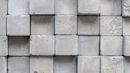 A close-up view of grey concrete blocks arranged in a neat grid pattern, showcasing the texture and industrial charm, perfect for architectural and construction themes.の素材