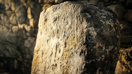 A detailed close-up of a weathered stone surface showcasing unique textures, colors, and patterns created by natural elements over time. Perfect for nature-themed projects.の素材