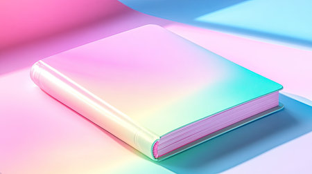 A vibrant pastel gradient notebook rests on a soft surface, featuring a unique design that sparks creativity and inspiration for writing or drawing.の素材