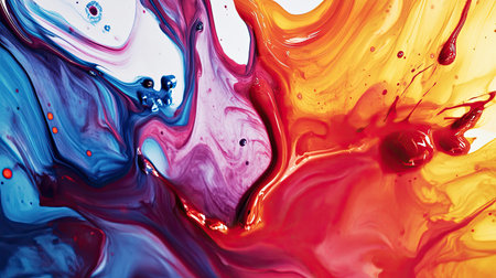 A stunning display of vibrant colors swirling together creates an abstract visual experience. The bold reds, blues, oranges, and purples blend seamlessly, showcasing artistic fluidity and energy.の素材