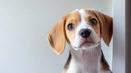 This adorable beagle puppy showcases its playful personality with big, expressive eyes and cute features. Perfect for animal lovers and pet-themed projects.の素材