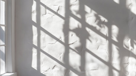 A serene image showcasing soft shadows on a textured white wall, capturing the beauty of natural light in a minimalist interior space. Ideal for decor and design themes.の素材