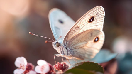 A graceful butterfly perched on soft flower petals, captured in natural light. This image highlights the intricate details and vibrant colors of nature's beauty.の素材
