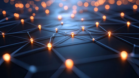 A captivating abstract image showcasing a network of glowing lines and lights, creating a digital landscape that evokes technology and innovation.の素材