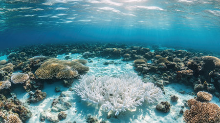 A stunning underwater image depicting colorful coral reefs and marine life, highlighting the delicate ecosystem and the importance of ocean conservation.の素材