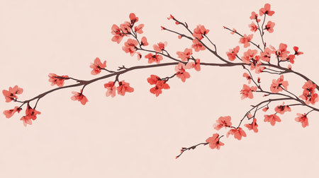 This image showcases a stunning cherry blossom branch with vibrant pink flowers against a soft pastel background, evoking serenity and beauty.の素材