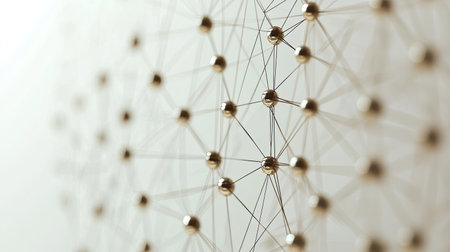 This abstract image features a network of nodes and connecting lines, creating a mesmerizing pattern. The soft light enhances the depth and details, presenting a modern aesthetic.の素材