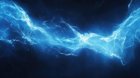 A captivating image showcasing glowing blue energy waves on a dark background, perfect for abstract designs and modern artwork. The luminous pattern evokes a sense of dynamism and beauty.の素材