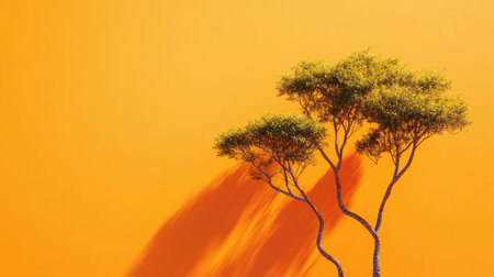 Stunning silhouette of trees against a vivid orange backdrop creates a tranquil and artistic composition, perfect for interior design or nature themes.の素材