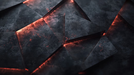 This abstract background features intricate dark textures with glowing red highlights, creating a bold and modern design for various creative projects.の素材