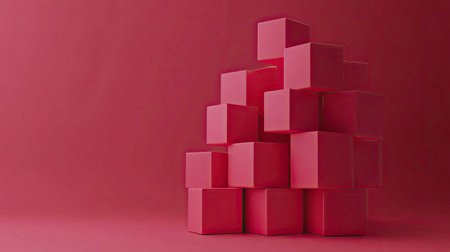 A striking arrangement of red cubes stacked creatively against a rich red backdrop, ideal for modern design projects, artistic purposes, and minimalistic aesthetics.の素材