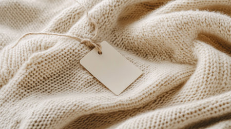 A soft cream sweater fabric featuring a blank tag, perfect for customization. Ideal for projects related to handmade clothing, fashion design, or cozy home decor.の素材