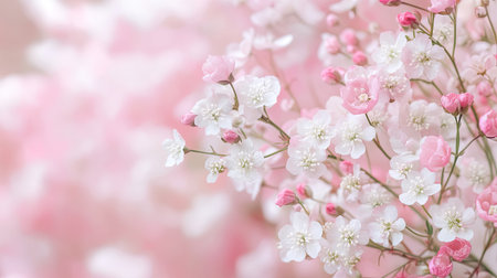 Captivating image of blush pink and white flowers blooming softly against a gentle background, evoking feelings of beauty and tranquility in nature's embrace.の素材