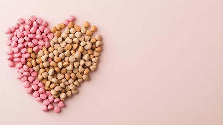 A vibrant heart shape creatively arranged with small, colorful stones against a soft pastel background, perfect for themes of love and celebration.の素材