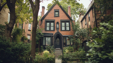 Charming brick house in the city, with ample space for copy in the sky.の素材
