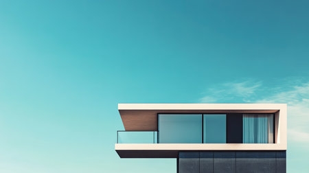 Elegant house in an urban setting, with room for text in the clear sky.の素材