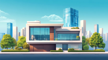 Modern architecture in the city, with a luxurious home and space for text.の素材