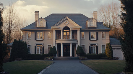 Large, elegant house in a quiet neighborhood, leaving ample space for copy in the sky.の素材