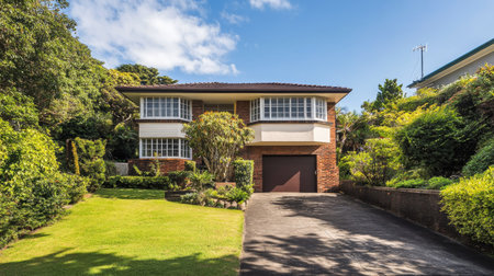 Stunning home in a quiet residential area, leaving plenty of space for copy in the background.の素材