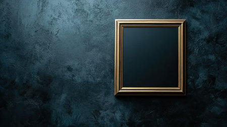Close-up of an empty square frame on a dark gray wall with abundant copy space for customization.の素材