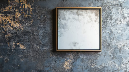 A modern square frame mounted on a textured wall, perfect for adding artwork or text with copy space.の素材