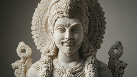 Stone sculpture of a Hindu deity with detailed craftsmanship, leaving room for text.の素材
