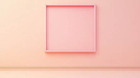 Elegant square frame in a pastel-colored room, with empty space for text or images around the frame.の素材