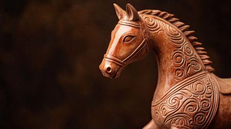 A traditional terracotta sculpture of a horse, with intricate details, leaving space for textの素材