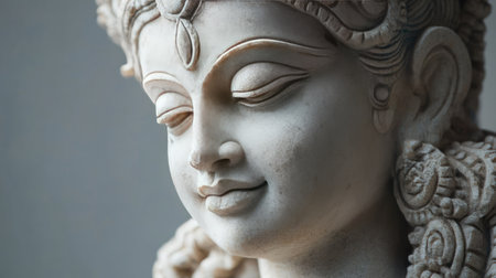 Stone sculpture of a Hindu deity with detailed craftsmanship, leaving room for text.の素材