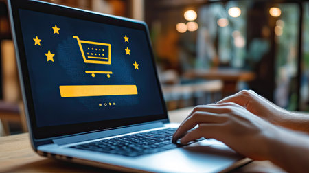 Ecommerce product reviews on a computer screen, leaving space for copy.の素材