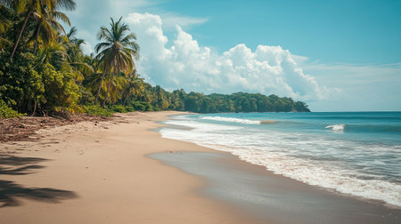 Scenic view of a sandy beach on a tropical holiday, leaving ample room for copy.の素材