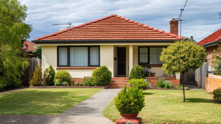 Beautiful family home in a city suburb, with space for copy in the sky.の素材