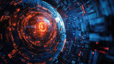 3D rendering of a globe surrounded by a digital lock and encryption symbols. Ample copy space.の素材