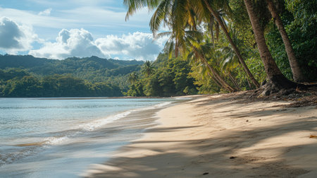 Scenic view of a sandy beach on a tropical holiday, leaving ample room for copy.の素材