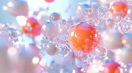 Explore a vibrant abstract image showcasing molecular structures and colorful atoms. This illustration highlights the beauty of scientific concepts in chemistry and biology.の素材