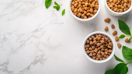 A minimalist arrangement of fresh ingredients in white bowls on a marble background. Perfect for culinary inspiration, healthy meal prep, or food photography.の素材