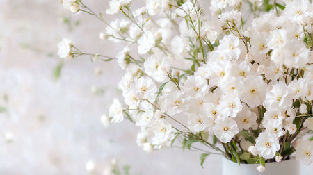 A stunning arrangement of delicate white flowers captures the essence of elegance and simplicity. Perfect for home decor, this serene image brings a touch of nature indoors.の素材