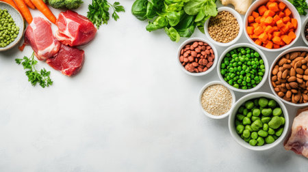 Explore a vibrant collection of fresh ingredients ideal for healthy meals. Featuring vegetables, greens, and protein, perfect for nutritious cooking.の素材