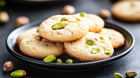 A plate of freshly baked pistachio cookies showcases the delightful blend of flavors and textures. These sweet treats are perfect for any occasion.の素材