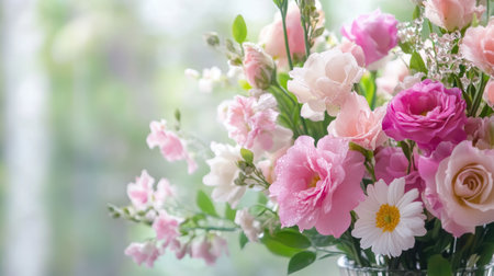 A charming arrangement of pink and white flowers captures the essence of spring. This delicate composition highlights soft petals in gentle natural light, perfect for various occasions.の素材